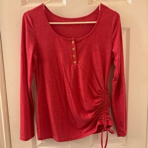 Elegant Pimk Long Sleeve Ruched Side Henley Top